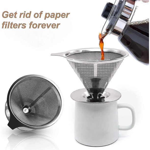 Filtro de café de acero inoxidable, gotero de café de cono reutilizable, filtro de café permanente, gotero de café de metal con base sin papel, filtro de café para,11 Feliz Sencillez