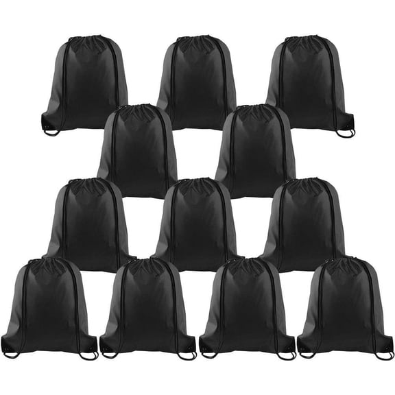 12 Pcs Drawstring Backpack Bags Sport Gym Sack Cinch Bags Bulk for School Traveling and Storage (Black)
