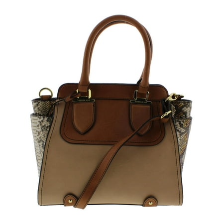 - London Fog Womens Faux Leather Snake Print Satchel Handbag Tan Medium