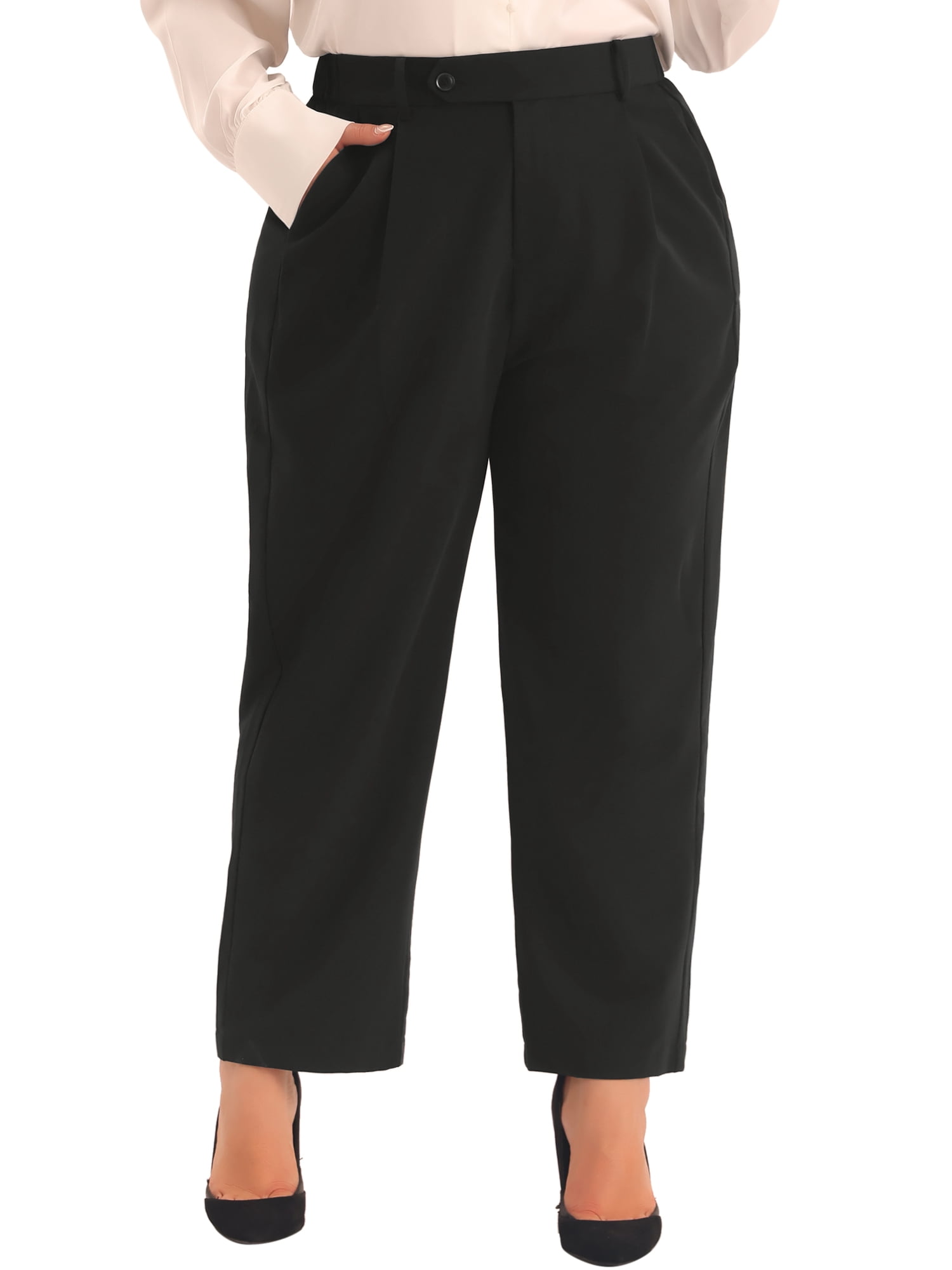 DARING DIVA Women's Plus Casual Elastic High Waisted Long Straight Pants 6X Black