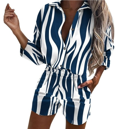 

Women s Notch Collar Print Sleepwear Two Piece Pajama Set
