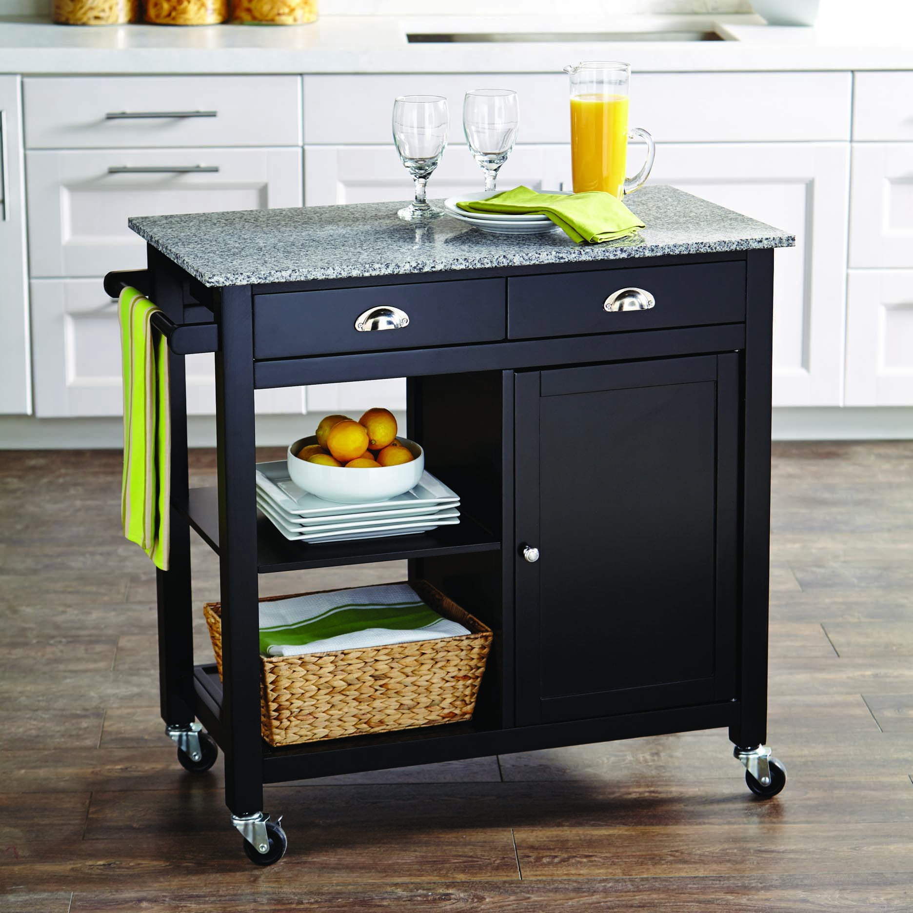 Better Homes Gardens Black 35 Inch Tall Kitchen Cart With Granite Top