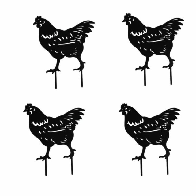 Adornos de jardín de pollo negro, pollito acrílico ahuecado decoración de jardín decoración negra insertos de pollo para jardín césped familia decoración al aire libre 4 piezas gallina