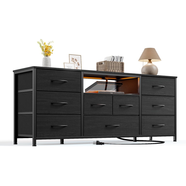 Satifur 9-Drawer LED Dresser with Power Hub, Black photo 8
