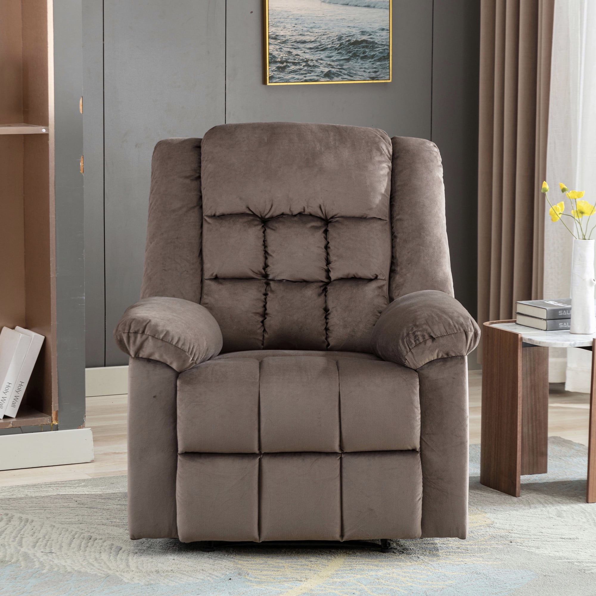 Pushback Recliner Chair, Classic Upholstered Reclining Chair with Soft