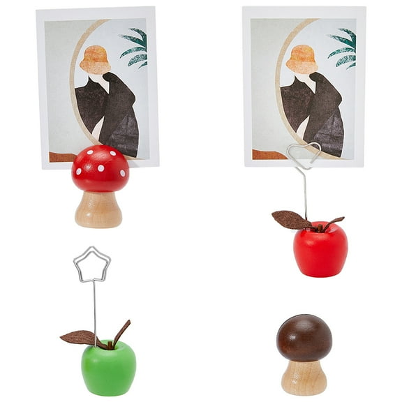 1bag 4pcs Wood Place Card Holder Mushroom Fruit Wedding Table Name Card Holder Table Picture Stands for Photos Price Tags Signs Place Cards Wedding Restaurants Party