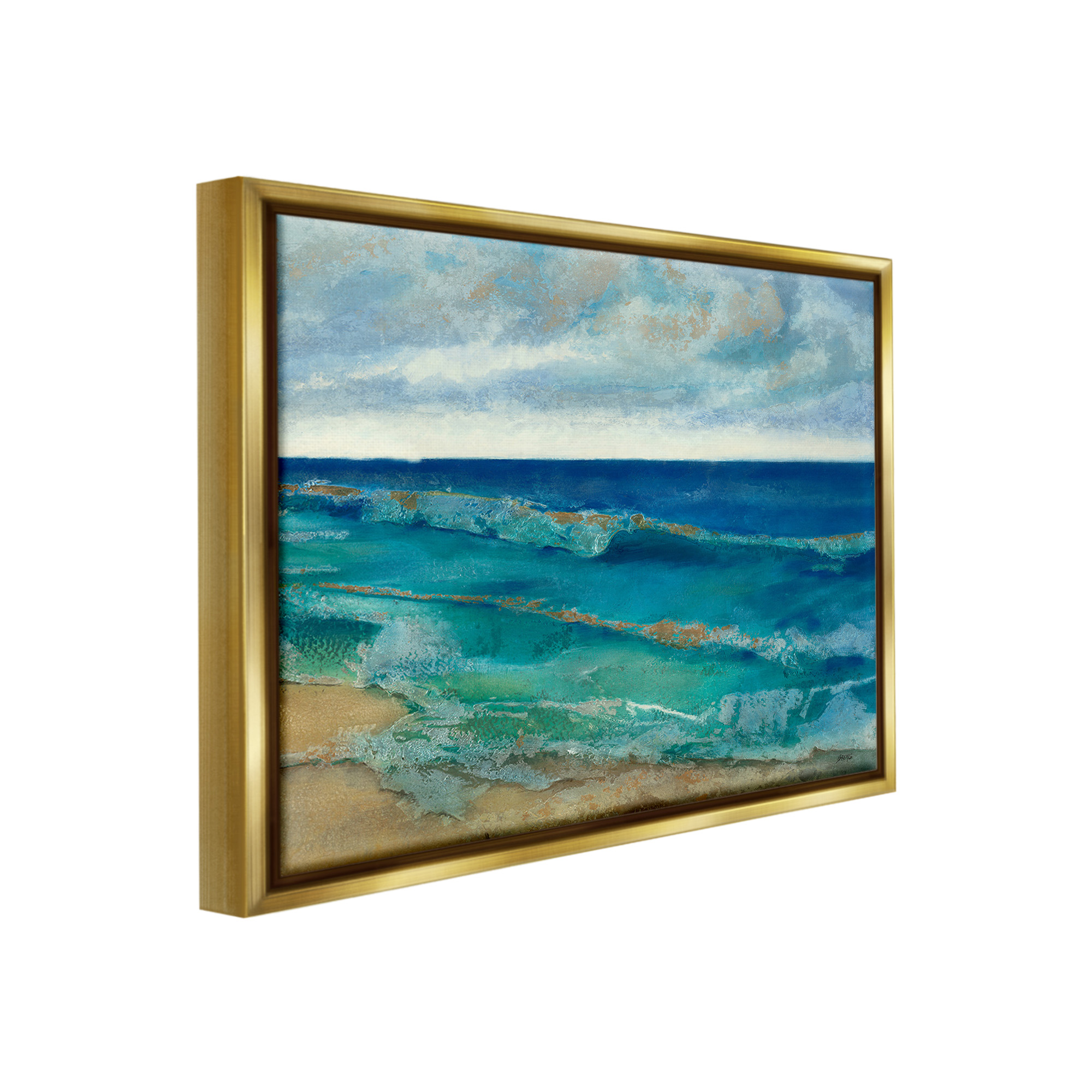 Stupell Industries Abstract Pattern Beach Landscape Painting Gold Floater Framed Canvas Art Print Wall Art, 21 x 17