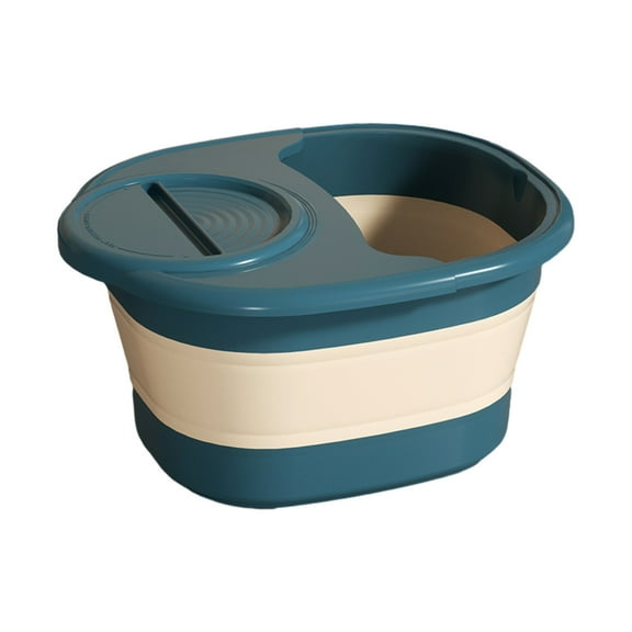 Foldable Foot Bath Bucket with Massage Acupoints & Phone Holder - Portable Spa Bucket with Lid - 15L Capacity (40x30x22cm) - Orange/Green/Blue/Gray - Ideal for Home Use & Travel