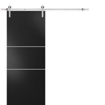 Sturdy Barn Door 42 x 96 inches | Planum 0110 Matte Black with Frosted Glass | Stainless Steel 8FT Rail Hangers Heavy Set | Solid Panel Interior Doors