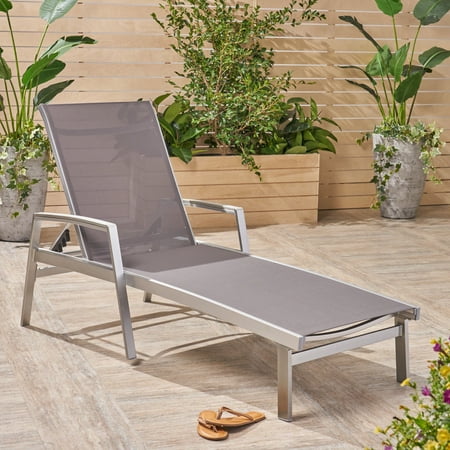 - Terrance Outdoor Mesh and Aluminum Chaise Lounge, Gray
