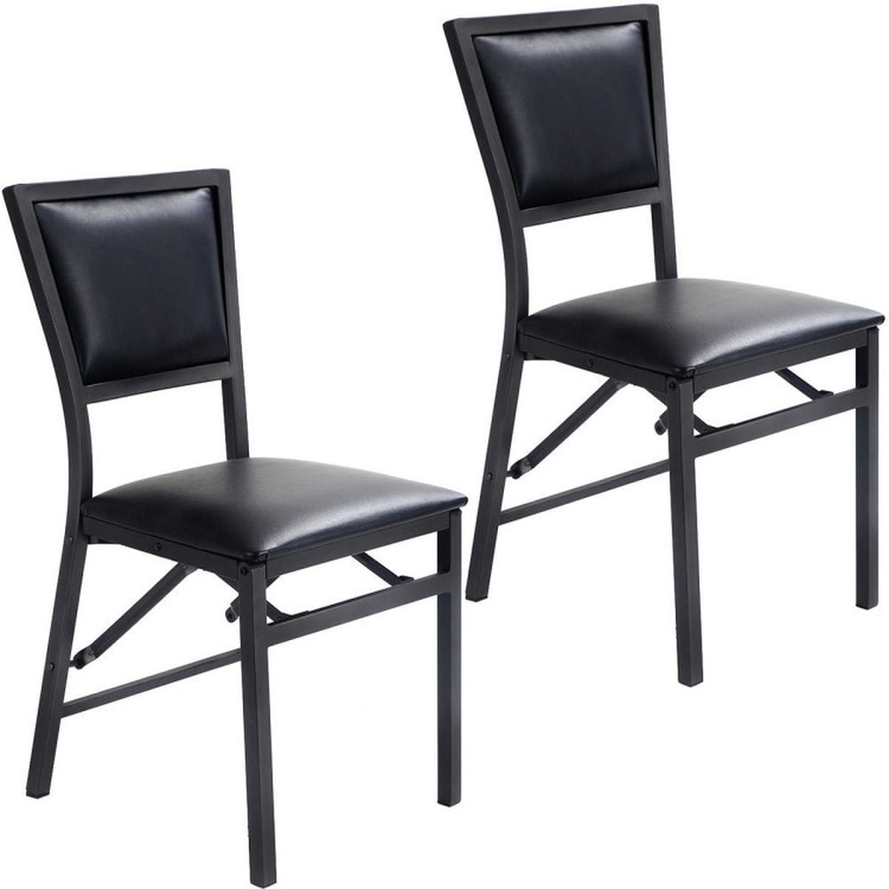 Demi Bonn Set of 2 Metal Folding Dining Chair with Space Saving Design for Living Room, Black