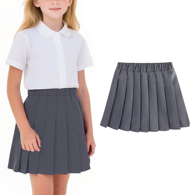 Odeerbi Niñas Falda Plisada Color Sólido Cintura Elástica Falda Uniforme de La Escuela de Algodón Con Pantalones Cortos Incorporados