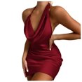 thumbnail image 1 of Gibobby Vestido sexy para mujer corto Vestido largo para mujerDeep VVestido de moda de boda(Vino,M), 1 of 5