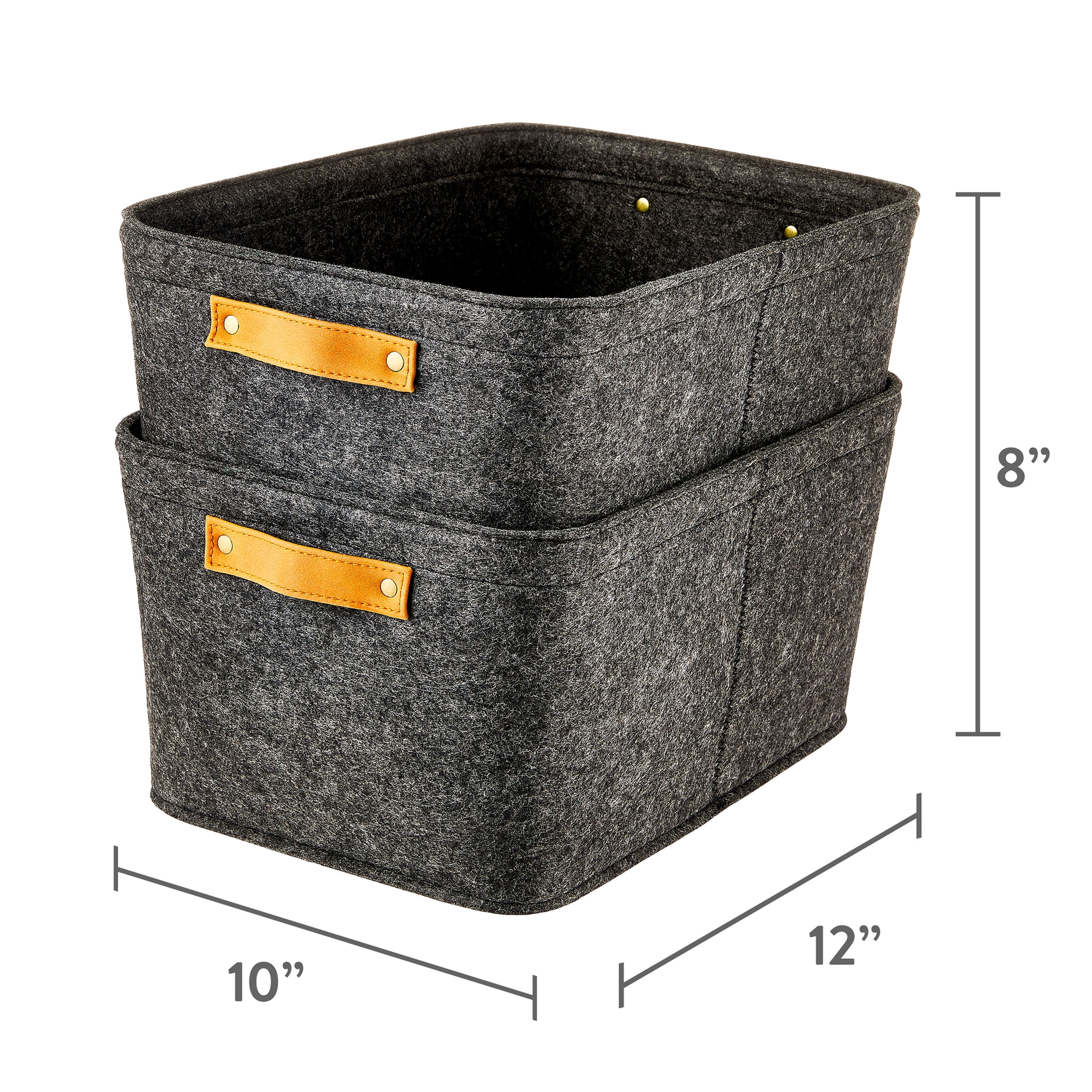 Mainstays Medium Felt Decorative Storage Basket, Dark Heather Grey, Set of 2