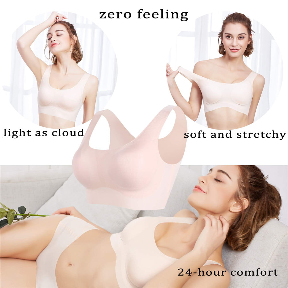 Women Ice Silk Seamless Sleep Bras, Thin Soft Comfy Daily Bras, A to C Cup,  with Removable Pads Sports Yoga Fitness Thin Bra