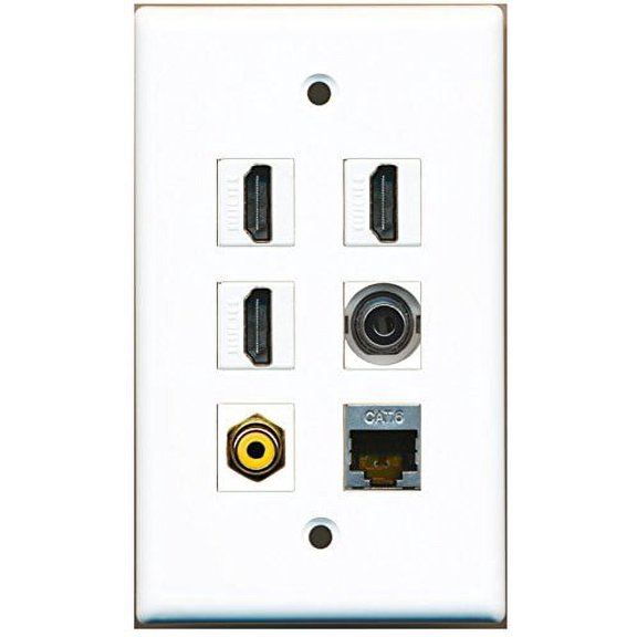 RiteAV - 3 HDMI 1 Port RCA Yellow 1 Port Shielded Cat6 Ethernet 1 Port 3.5mm Wall Plate