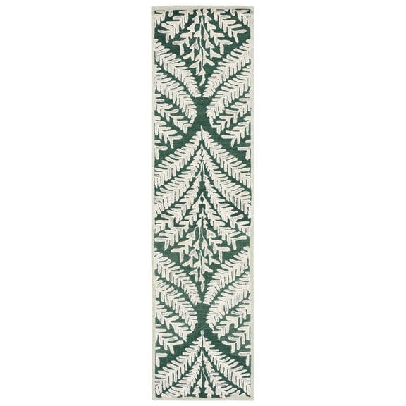 SAFAVIEH Capri Proinsias Leaves Wool Runner Rug, Dark Green/Ivory, 2'3" x 9'