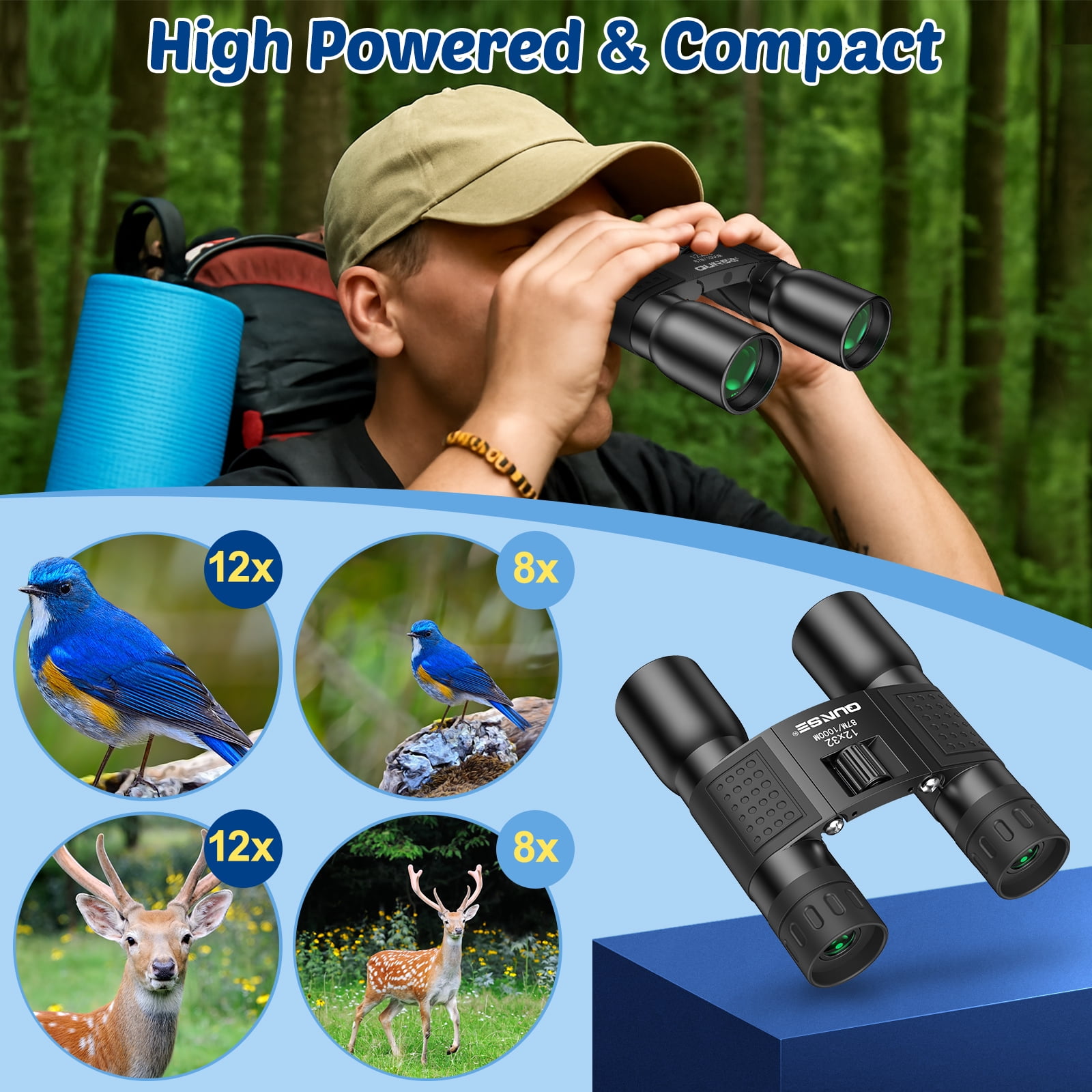LAKWAR 12x32 Binoculars for Adults and Kids-High Powered Compact Binoculars Small Lightweight Binoculars for Bird Watching Travel Sightseeing Hunting Wildlife Watching Outdoor Sports Games Concerts