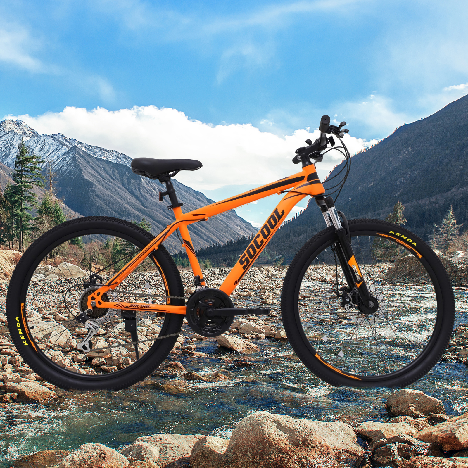 SOCOOL Mountain Bikes with 26-Inch Wheels, Aluminum Frame and Pedals, 26" Bike for Adults and Youth, Shimano Parts, 21 Speed Mountain Bicycle -Orange & Black, LO229BK - image 2 of 9