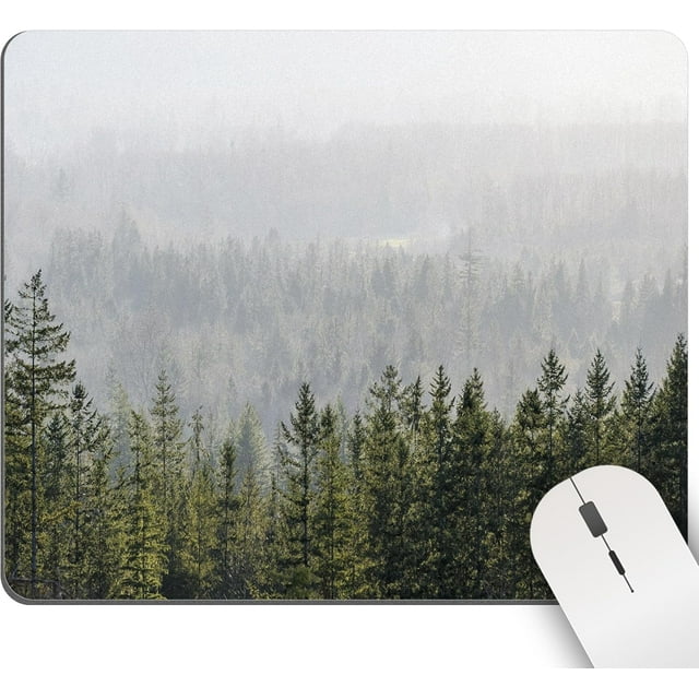 Tree Mouse Pad Green Misty Mountain - Nature Landscape Square, Foggy Fir Forest Valley, Small Washable Computer Wireless Mouse Pad for Laptop Gaming Office Home