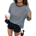 thumbnail image 3 of Gynyvoja Womens Oversized Striped T Shirts Short Sleeve Casual Crewneck Summer Y2K Clothes Blue Coffee XL, 3 of 6