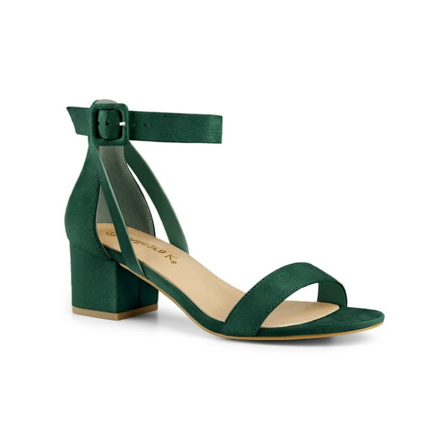 BLISSFUL STEP Sandales à Talon Épais pour Femmes avec Bride à la Cheville Vert 8