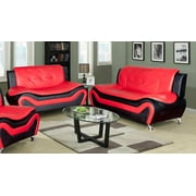3 Piece Living Room Set Living Room Sofa Set, 3 piece, Sofa\Loveseat\Chair, Black & Red Color, Faux Leather Upholstery Material