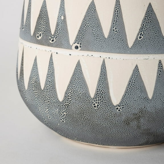 HomeRoots 397546 10 in. Triangle Pattern Ceramic Vase, Gray & Ivory