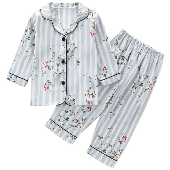 Unisex Satin Pajamas Set Boys Girls Silk Pjs for Kids Long Sleeve 2 Piece Sleepwear Button-Down Nightwear