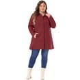 thumbnail image 3 of DARING DIVA Women's Plus Size Full Lined Side Pocket Single Breasted Coats 3X Burgundy, 3 of 6