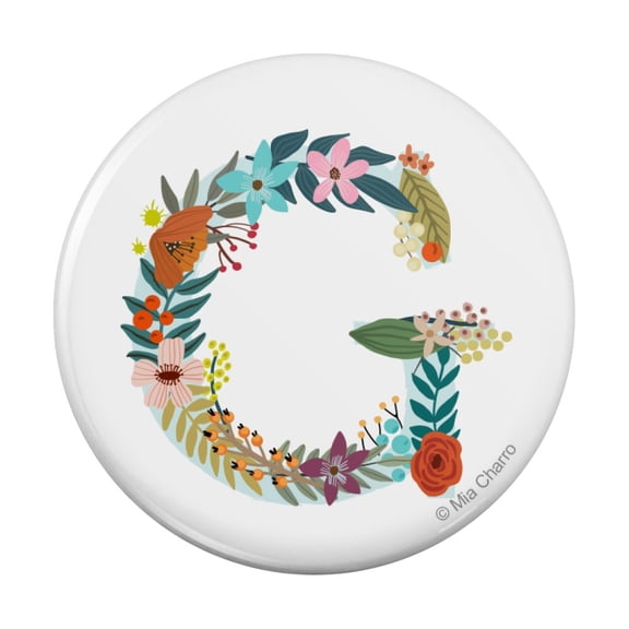 Letter G Floral Monogram Initial Pinback Button Pin