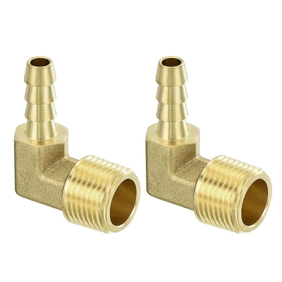 Brass Hose Barbed Elbow Fitting 2 Pack 1/4" Barb x 3/8" NPT Male 90 Degree Brass