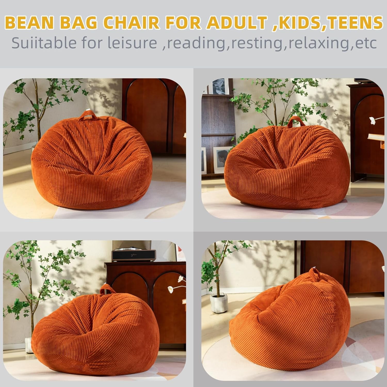 Stuffed Animal Storage Bean Bag Cover (No Filler), Corduroy Kids & Toddler Bean Bag Chair for Teens & Adults, Toy Storage Organizer, Comfy Sofa for Playroom (Baby Pink, Adult (Cover Only)