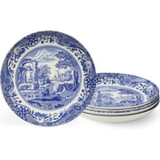Spode Blue Italian Pasta Bowl Set of 4, 9-Inch Salad, Pasta, and Soup Serving Bowl, Round, Wide, and Shallow Bowl, Microwave Safe Plate Dishwasher Safe