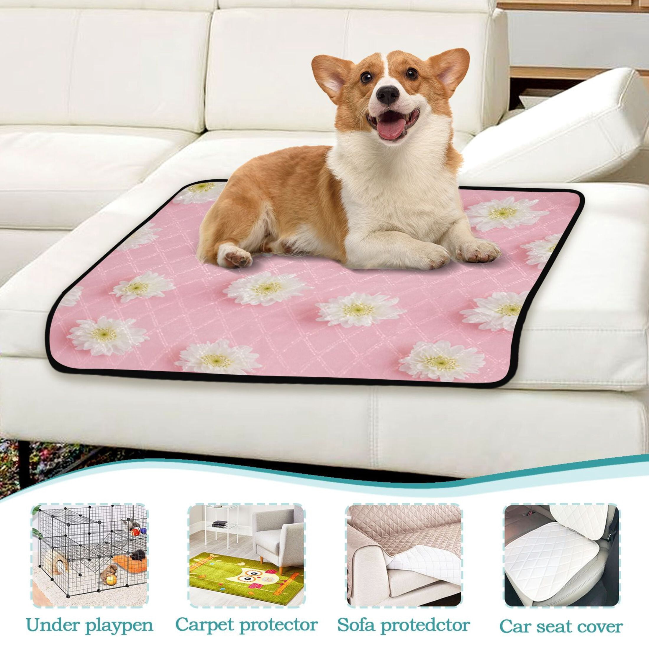 Washable Pet Pee Pads with Super Absorbent Reusable Training Pads for Dogs & Cats Small Yellow Daisy