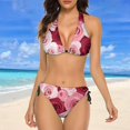 thumbnail image 4 of NICKSUN Women's Bikini Sets, Roses Print Two Piece Bathing Suits Sexy Halter Padded Bikini Swimsuits, 4 of 6