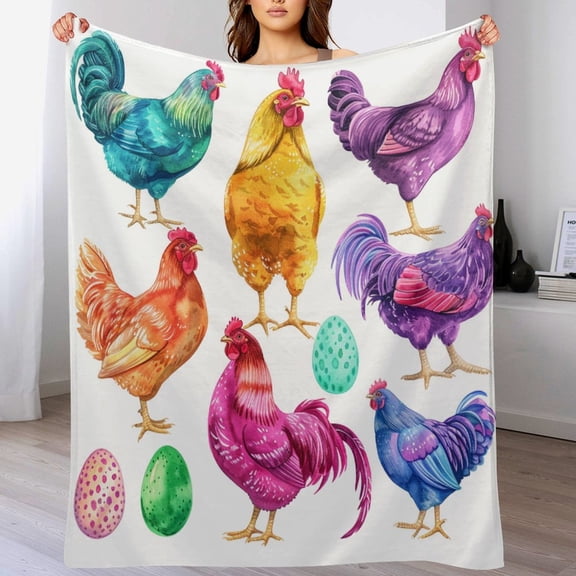 Throw Blanket Colorful Chickens And Eggs Soft Fuzzy Cozy Warm Winter Throw Blanket Chicken Vintage Farm Style Decorative Flannel Blanket for Winter Bedding Couch And Gift for Women Men 50"x60"