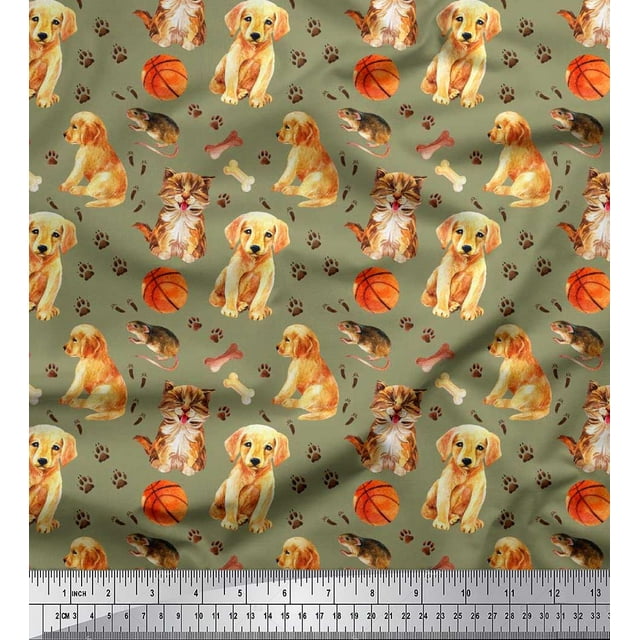 Soimoi Poly Georgette Fabric Footprint,Dog & Cat Animal Printed Fabric 1 Yard 52 Inch Wide