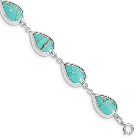 Sterling Silver Bracelet Gemstones Link, Other Women's mm 7.75 in Teardrop Synthetic Turquoise