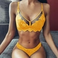 thumbnail image 4 of Floral Print Solid Color Bra Briefs Set Two-piece High Waist Panties Deep V-neck Underwear for Daily Wear Red M, 4 of 13