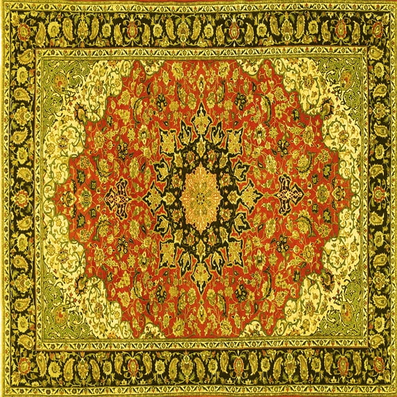 Ahgly Company Indoor Square Medallion Yellow Traditional Area Rugs, 6' Square
