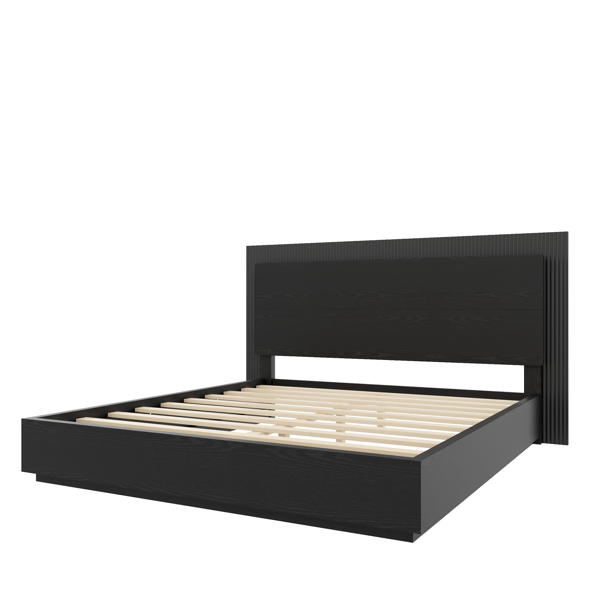 Euroco Wood King Size Platform Bed with LED Light Headboard, No Box Spring Needed, Black