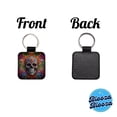 thumbnail image 4 of Psychedelic Sugar Skull Day of the Dead Faux Leather Square Keychain, 4 of 7