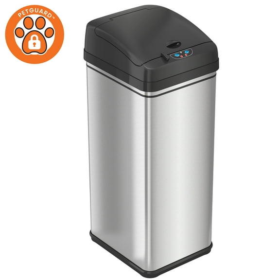 iTouchless 13 Gallon Pet-Proof Sensor Trash Can with AbsorbX Odor Filter and PetGuard, Stainless Steel Kitchen Garbage Bin Prevents Dogs & Cats Getting in, Battery and AC Adapter (Not Included)
