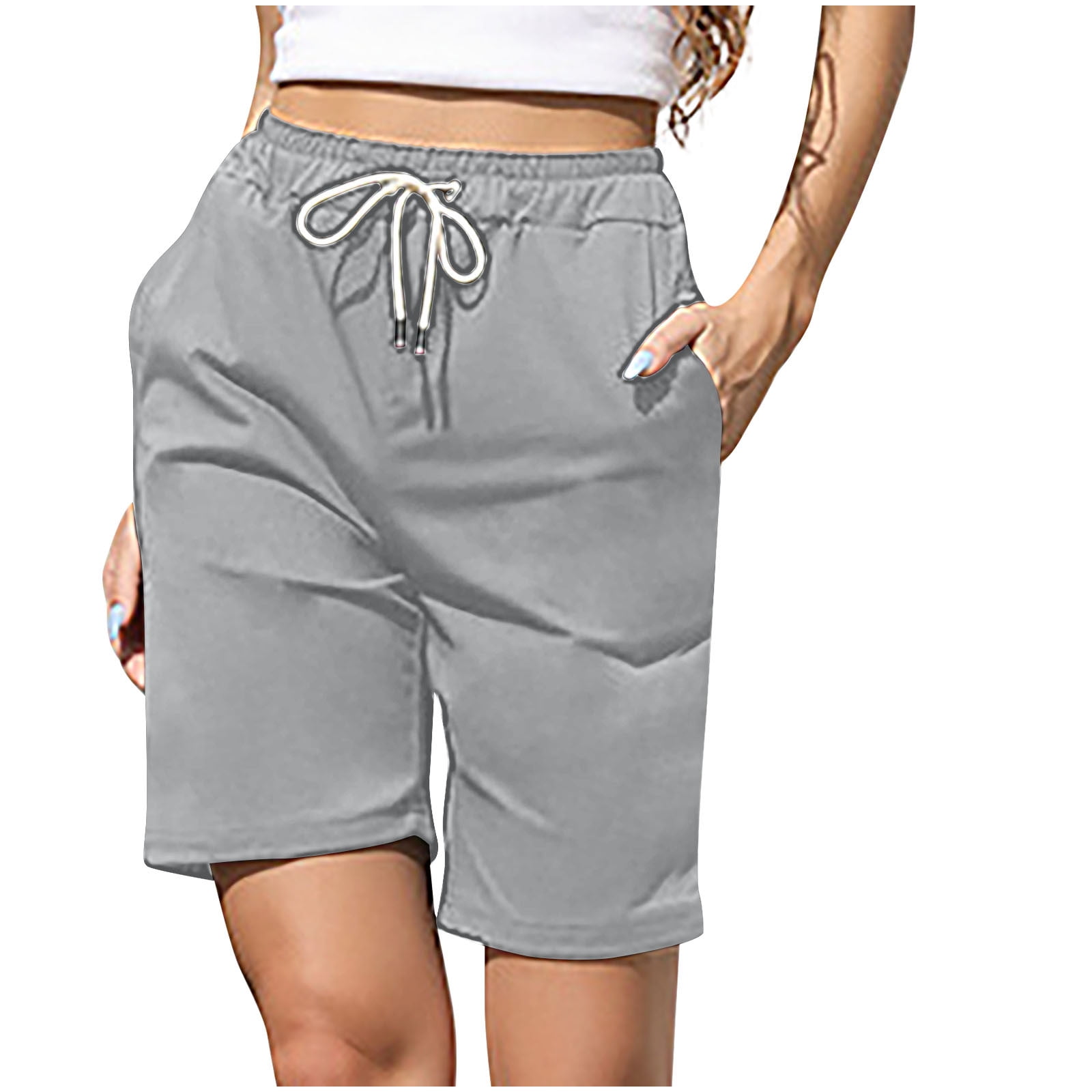 Xysaqa Women's Casual Twill Bermuda Cargo Shorts Summer Knee