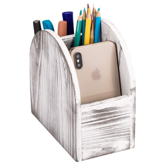 3-Slot Wooden Remote Control Holder, Remote Caddy Holder Media Organizer, Desktop Storage Rack for Tv Remotes, office Supplies(Rustic White)