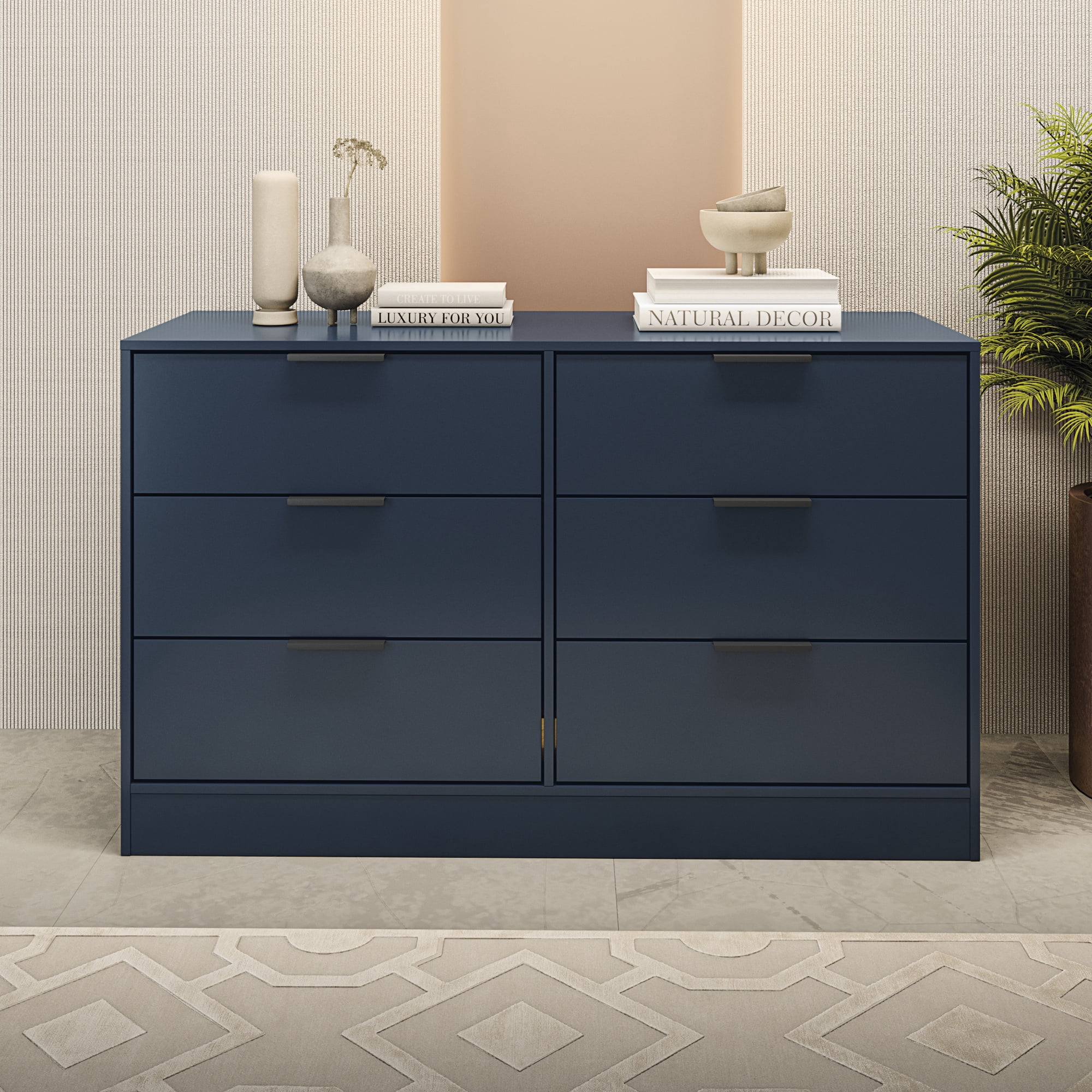 Kappesberg New Fresno 2-Piece Bedroom Set, One 6-Drawer Dresser & One 2-Drawer Nightstand, Blue - for Adults and Teens