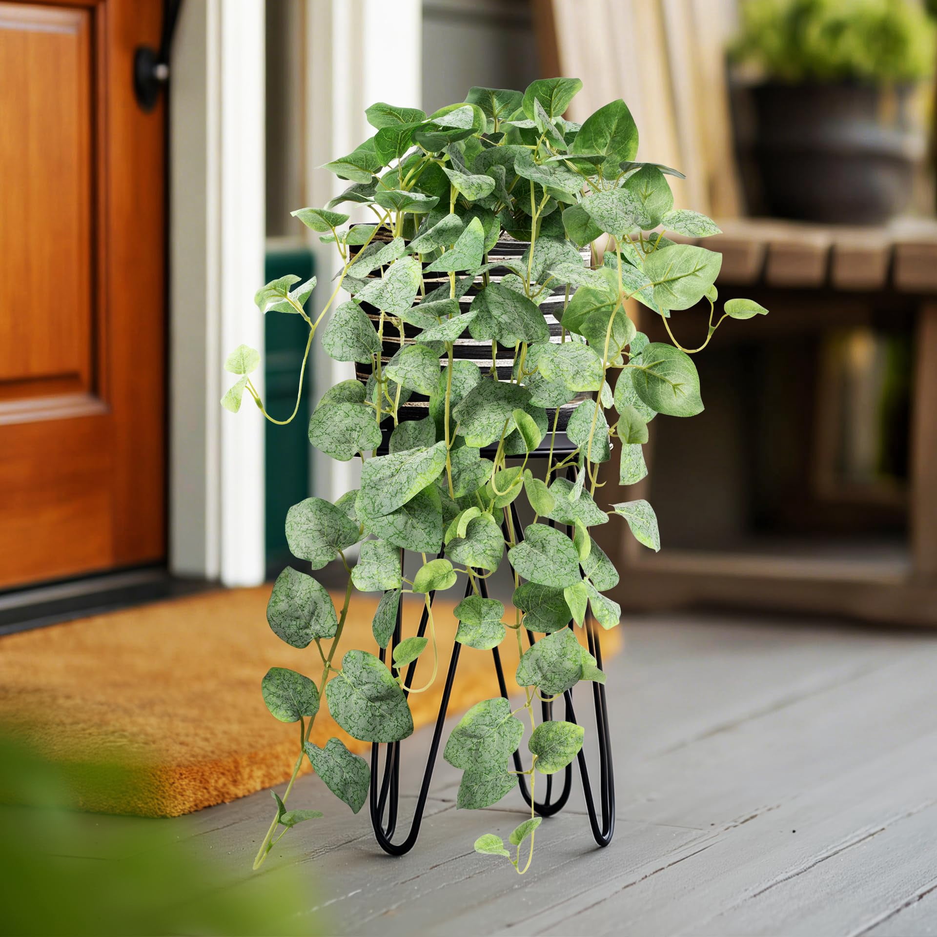 Fake Hanging Plants with Pots - Realistic Artificial Plant for Indoor Outdoor, 33In Silk Fake Potted Plants, 2PC Faux Ivy Vine for Shelf Tabletop Office Decor, Dark Green