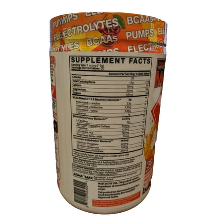 Muscle Elements Amino Flow, Multi-Purpose BCAA & Nitric Oxide Booster for Muscle Fullness, Endurance and Protein Synthesis, Fruit Punch, 60 Serving