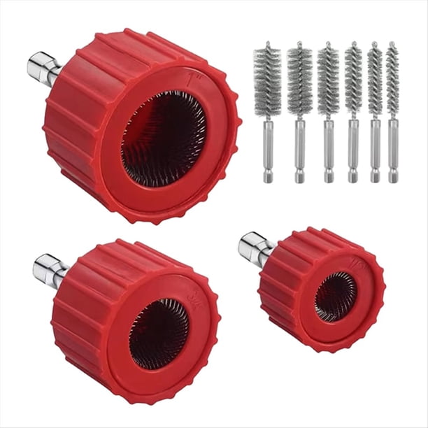 juego de limpiador de tuberías de cobre para taladro eléctrico. Cepillo de limpieza de tuberías. Limpia tuberías y accesorios para soldadura.